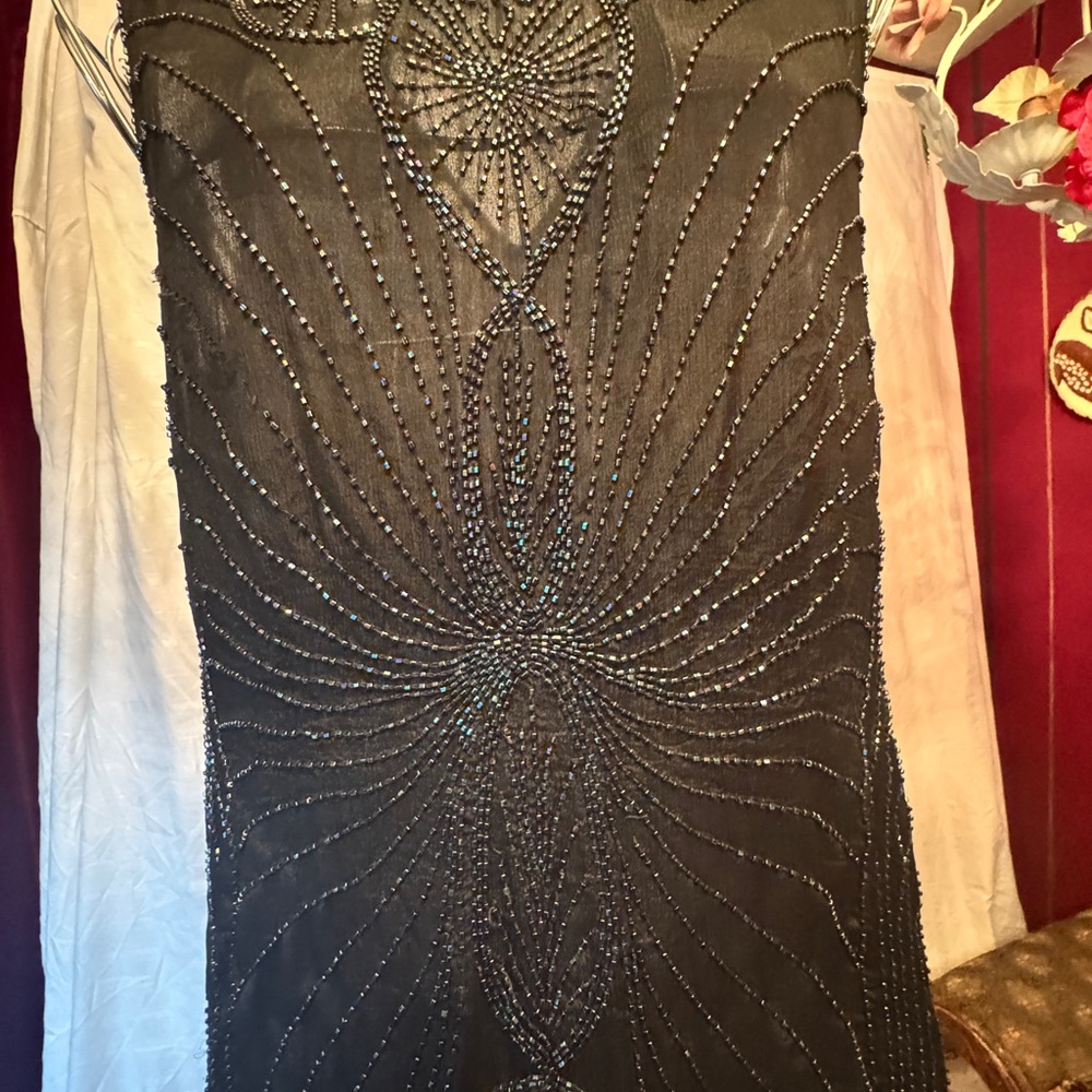 Vintage Art Deco , Iridescent Beaded  Black Dress, One Size